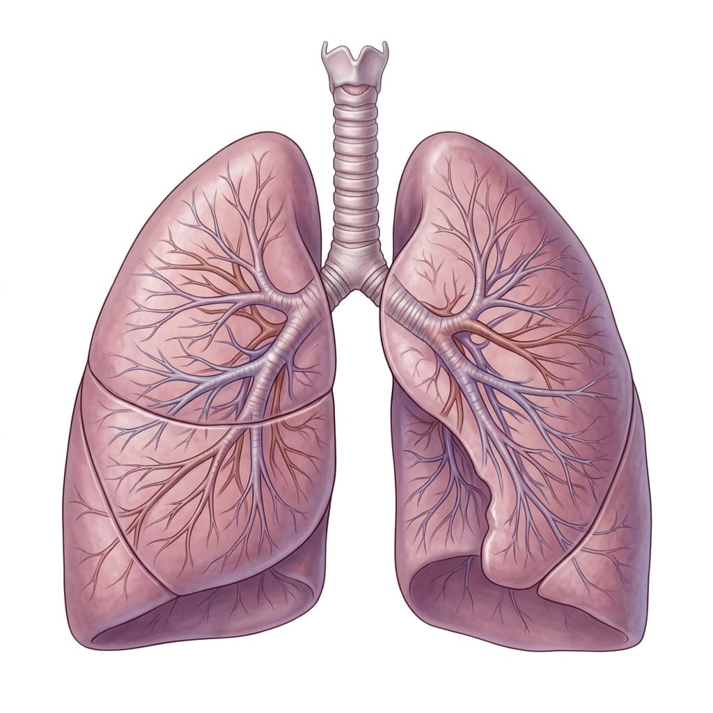 Medical anatomical illustration of human lungs and bronchial system