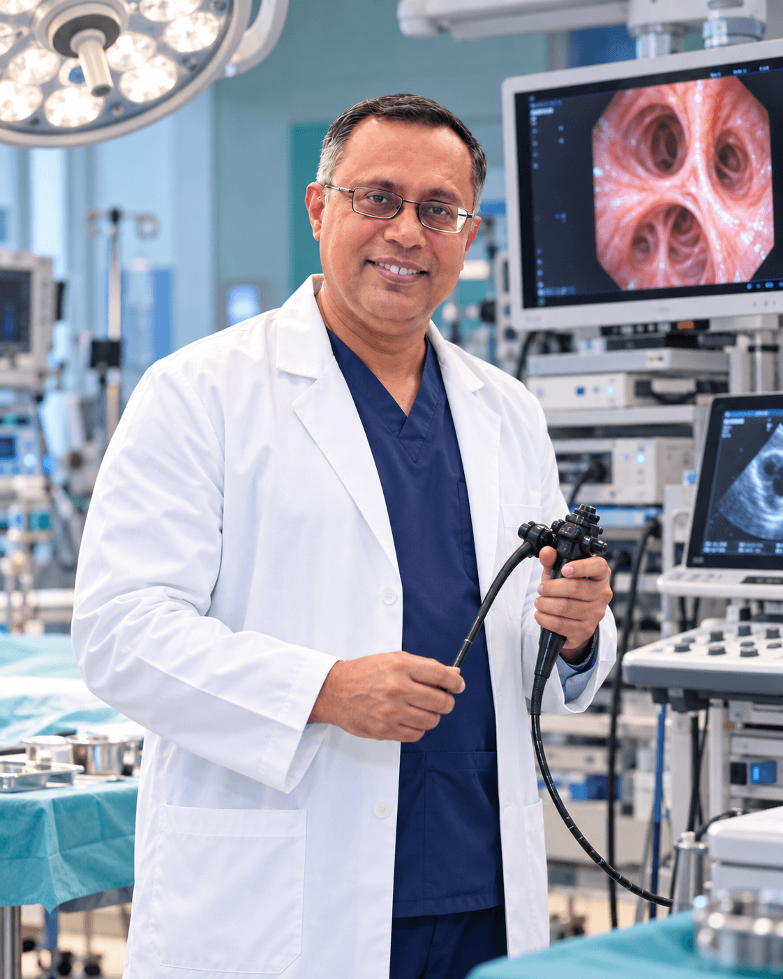Dr. Soumitra Sinha Roy in the Interventional Pulmonology and Bronchoscopy Suite